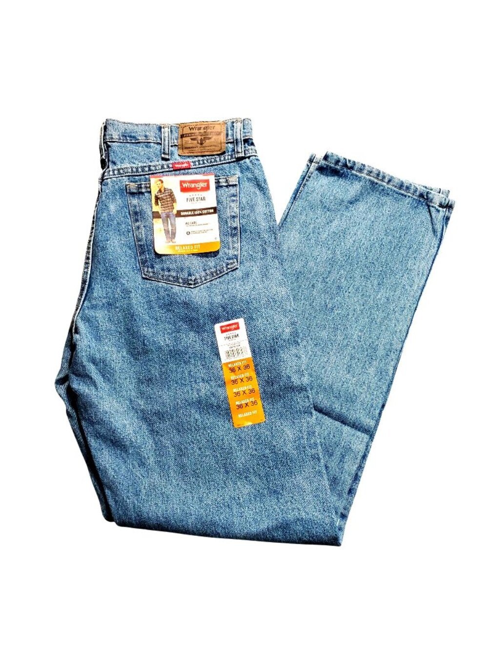 Wrangler Mens Five Star Premium Relaxed Fit Jeans 36x36 Durable 100% Cotton Medi